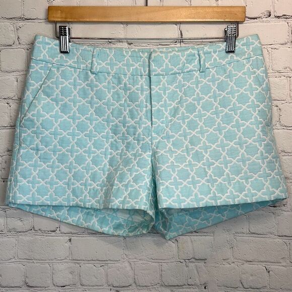 Banana Republic Womens Blue White Jacquard Martin Fit Shorts size 10 - Picture 1 of 8